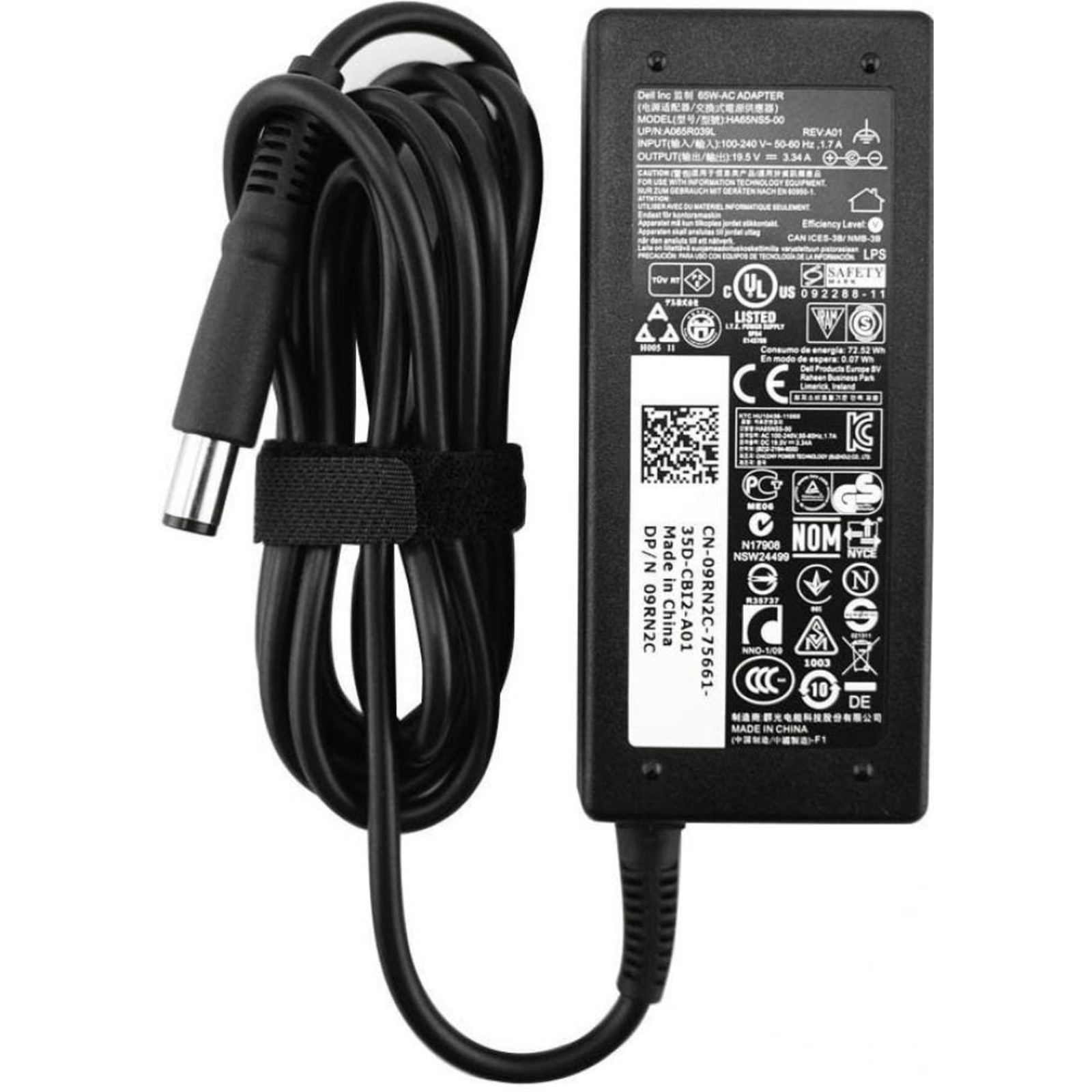 Dell AC Adapter 19.5V 3.34A 65W (7.4mmx5.0mm) Includes Power Cable New Style PA-12 Rounded Sides