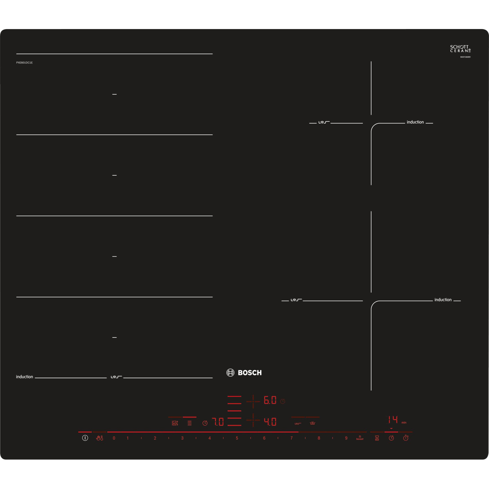 Bosch Serie 8 PXE601DC1E hob Black Built-in Zone induction hob 4 zone(s)
