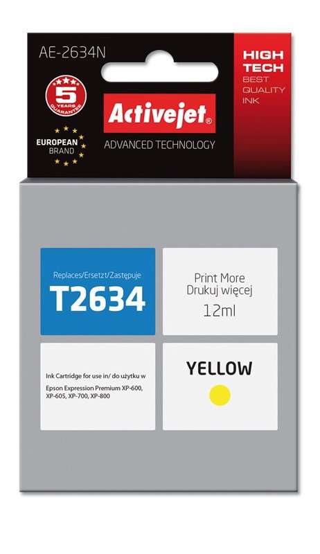 Activejet AE-2634N Ink cartridge (replacement for Epson 26 T2634; Supreme; 12 ml; yellow)
