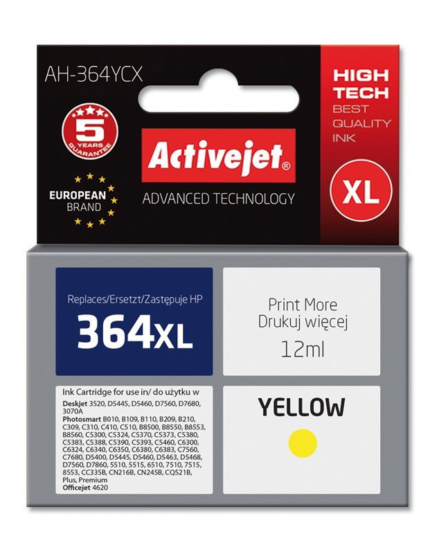 Activejet AH-364YCX Ink (replacement for HP 364XL CB325EE; Premium; 12 ml; yellow)