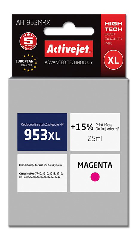 Activejet AH-953MRX ink (replacement for HP 953XL F6U17AE; Premium; 25 ml; magenta)