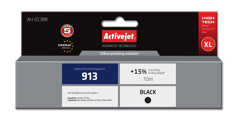 Activejet AH-913BR Ink (replacement for HP 913 L0R095AE; Premium; 70 ml; black)