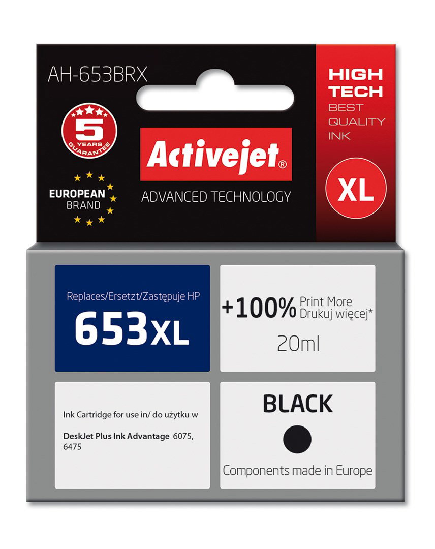 Activejet AH-653BRX ink (replacement for HP 653XL 3YM75AE; Premium; 720 pages; black)