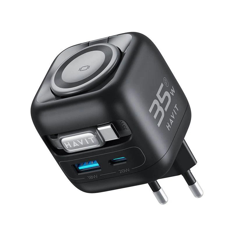 Havit UC250 A-EU - GaN travel charger with extendable cable (black)