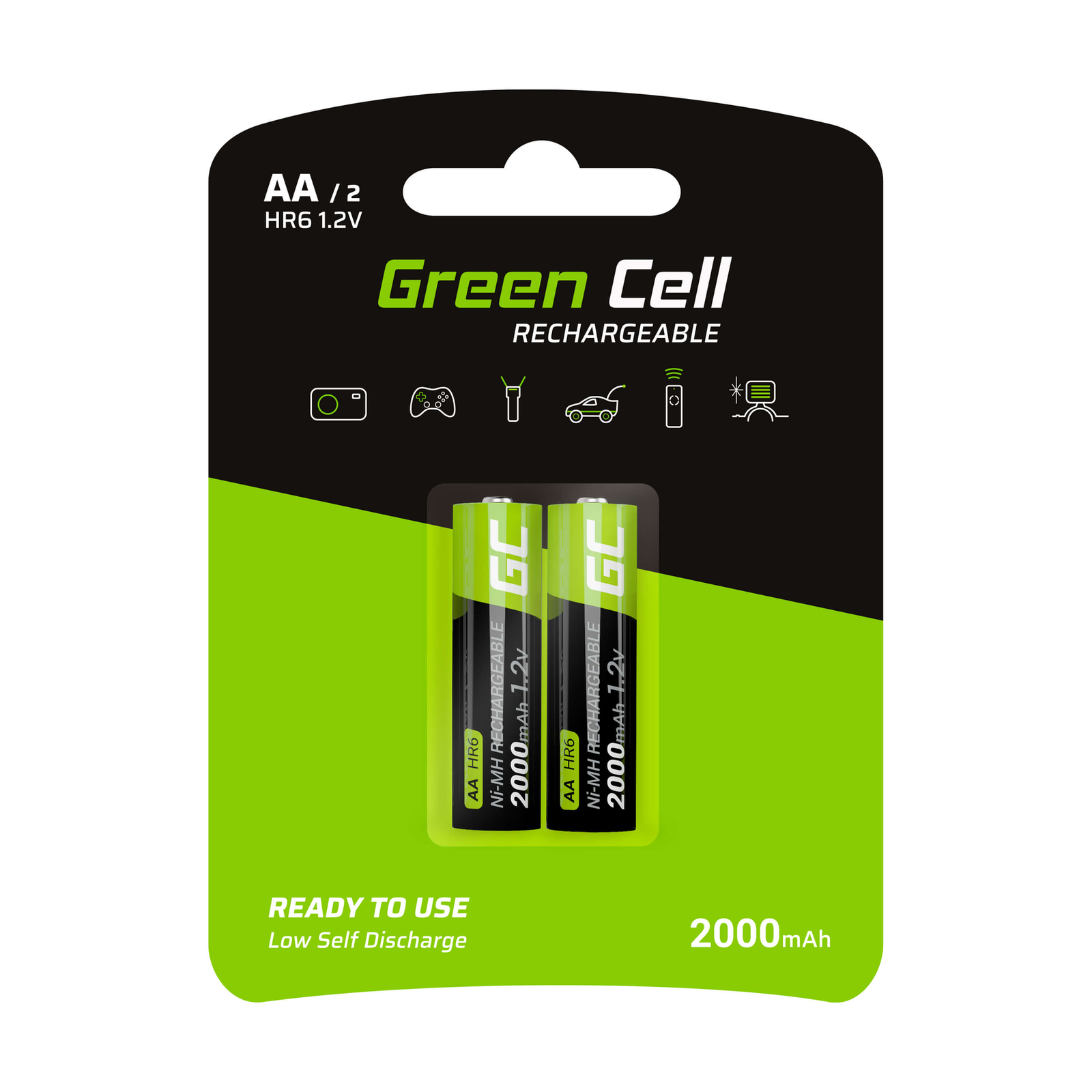 Greencell 2x AA Batteries Rechargeable HR6 2000mAh