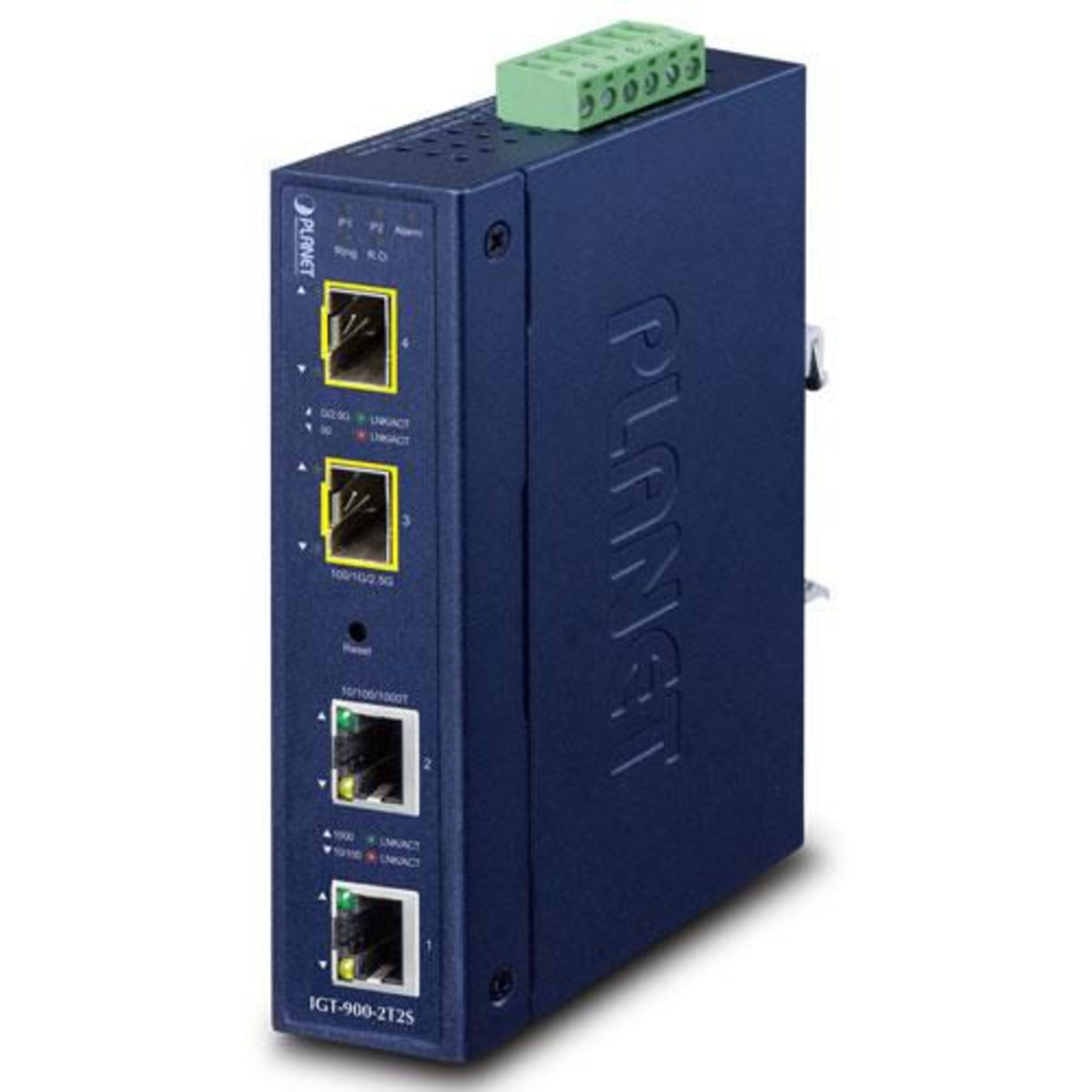 PLANET Industrial 2-port SFP Wired Blue Metal IP30 FCC Part 15 Class A