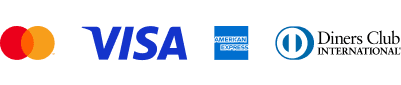 Visa, Mastercard, American Express and Diners Club accepted