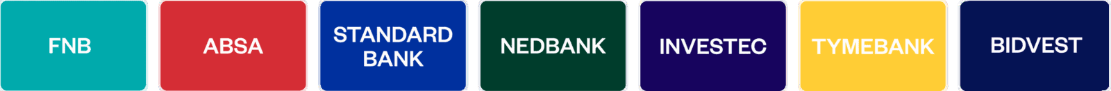 Instant EFT supported by FNB, ABSA, Standard Bank, Nedbank, Investec, TymeBank and Bidvest Bank
